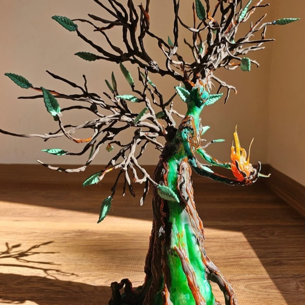 Green and Brown Artistic Elf Tree Sculpture